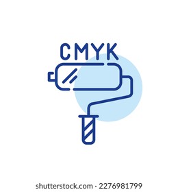 CMYK printout design color scheme. Paint roller icon. Pixel perfect, editable stroke design