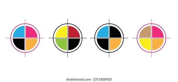 Conjunto de iconos de destino de registro CMYK. Símbolos de Vector para impresión y proceso de color.