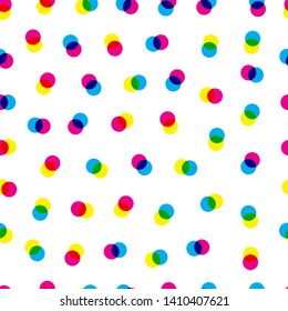 CMYK and RGB seamless pattern with circles. Background, banner for printing house, typography. Vector abstract color background