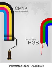 CMYK and RGB vector . Print colors paint-roller.