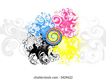 CMYK spiral background (It can be used as a illustration on a polygraphic theme)
