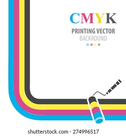 CMYK vector background. Print colors paint roller.