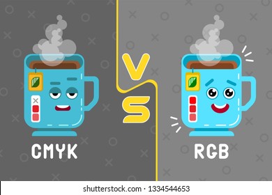 CMYK VS RGB Cup of tea Vector illustration