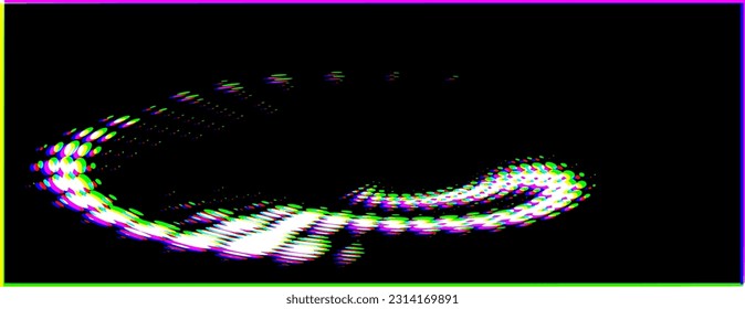 CMYK-shifted serpentine dotted border. The optical effect of vagueness. Separate use. Dark field as example. Vector. 