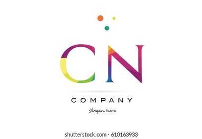 cn c n  creative rainbow colors colored alphabet company letter logo design vector icon template