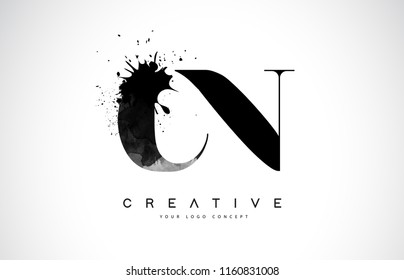 CN C N Letter Logo Design with Black Ink Watercolor Splash Spill Vector Illustration.