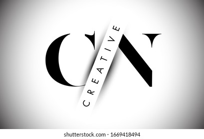 Logotipo de carta CN N con diseño de ilustración de vectores de texto con corte creativo en la sombra y superposición.
