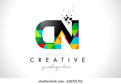 CN C N Letter Logo with Colorful Vivid Triangles Texture Design Vector Illustration.