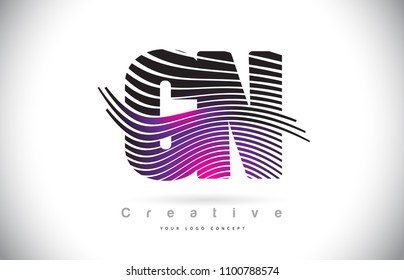 CN C N Zebra Texture Letter Logo Design With Creative Lines and Swosh in Purple Magenta Color Vector.
