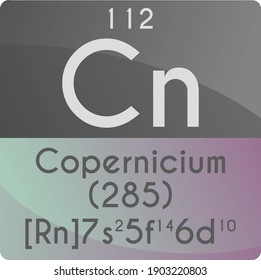 Cn Copernicium  Chemical Element Periodic Table. Square vector illustration, colorful clean style Icon with molar mass, electron config. and atomic number for Lab, science or chemistry education.