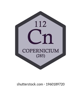 Cn Copernicium Chemical Element Periodic Table. Hexagon vector illustration, simple clean style Icon with molar mass and atomic number for Lab, science or chemistry education.