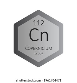 Cn Copernicium Chemical Element Periodic Table. Hexagon gradient vector illustration, simple clean style Icon with molar mass and atomic number for Lab, science or chemistry education.