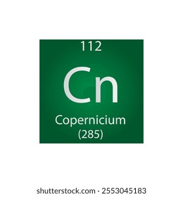 Cn Copernicium Chemical Element Tabla Periódica. Ilustración vectorial cuadrada plana simple, icono de estilo limpio simple con masa molar y número atómico para laboratorio, ciencia o clase de química.