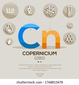 CN (Copernicium)The periodic table element,letters and icons,Vector illustration.