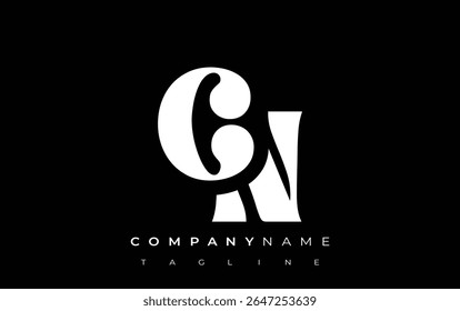 CN Creative Abstract Typography Logo Design (Projeto de logotipo de tipografia abstrata criativa da CN). Logotipo elegante que combina tipografia arrojada e formas criativas, ideal para soluções de marca e identidade.