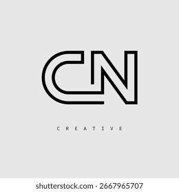 CN Creative Letter Logo – Minimal Line Monogram in Black Outline for Modern Branding Identity Design.