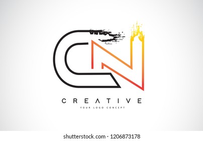 CN Creative Modern Logo Design Vetor with Orange and Black Colors. Monogram Stroke Letter Design.