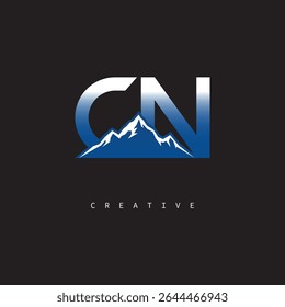 CN Creative Mountain Logo Bold Gradient Letter mark Branding Design for Business Outdoor Brands