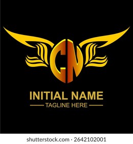 CN Golden Wing Emblem Logo with elegant gold wings, sleek and modern design. Ideal for branding, creative projects, luxury businesses, or artistic ventures.