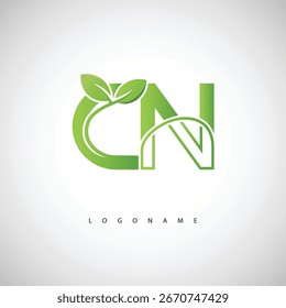 CN Green Leaf Logo - Monograma ecológico mínimo para la marca orgánica y el diseño sostenible de la identidad