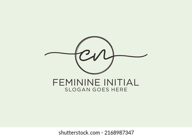 CN handwriting logo with circle template vector logo of initial signature, wedding, fashion, floral and botanical with creative template.
