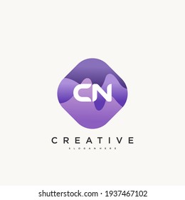 CN Initial Letter logo icon design template elements with wave colorful art.