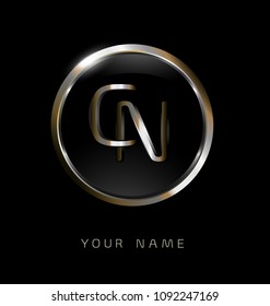CN initial letters with circle elegant logo golden silver black background