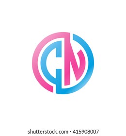 CN initial letters linked circle logo pink blue