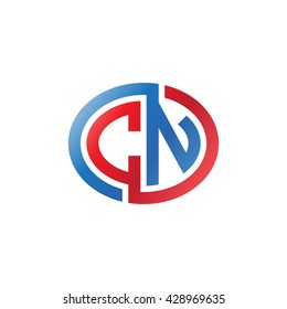 CN initial letters looping linked ellipse logo red blue