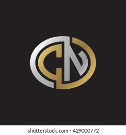 CN initial letters looping linked ellipse elegant logo golden silver black background