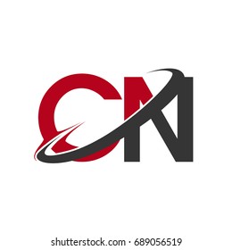 CN initial logo company name colored red and black swoosh design, isolated on white background. vector logo for business and company identity.