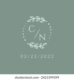 CN initial modern monogram wedding with creative circle line