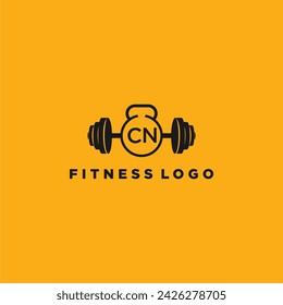 CN initial monogram for fitnes or gym logo with creative barbell design