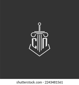 CN initial monogram law firm with sword and pillar logo design