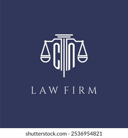 Monograma inicial de CN para el logotipo del bufete de abogados con la Imagen del Vector de las escalas