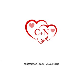 CN Initial wedding invitation, love logo template vector