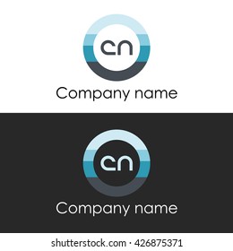 CN letter a circle shape icon logo white blue