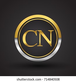 CN Letter logo in a circle, gold and silver colored. Vector design template elements for your business or company identity.