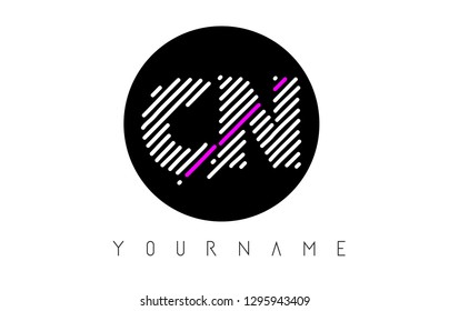 CN Letter Logo Design with White Lines and Black Circle Vector Illustration