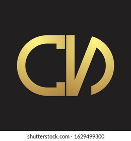 CN Letter logo monogram with oval shape design template on gold colors