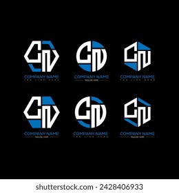 Conjunto de logotipo de la letra CN design.CN monograma poligonal y círculo vector de forma. CN diseño único.

