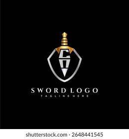 monograma de luxo da letra CN para imagem de estilo escudo e espada