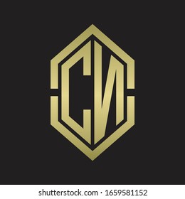 CN Logo monogram with hexagon shape and outline slice style with gold colors
