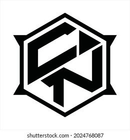 Monograma del logotipo NC con hexágono y plantilla de diseño de forma nítida