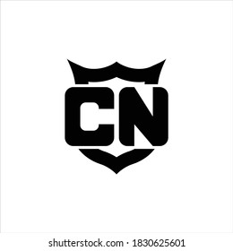 CN Logo monogram with shield around crown shape design template on white background