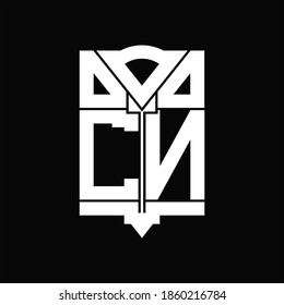 CN Logo monogram with shield emblem shape design template on black background