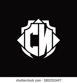CN logo monogram with shield line and 3 arrows shape design template on black background