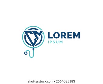 CN Medical Logo. Letter Initials CN Healthcare Logo for Doctor, Hospital, Pharmacy and Treatment Services with Stethoscope Icon