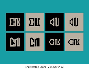 CN minimalist and classic logo set design. CN monogram polygonal and circle shape vector. CN unique design.
