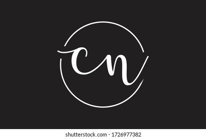 cn or nc Cursive Letter Initial Logo Design, Vector Template